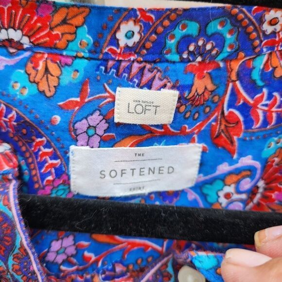 Ann Taylor loft brightly colored print popover blouse - Picture 2 of 6